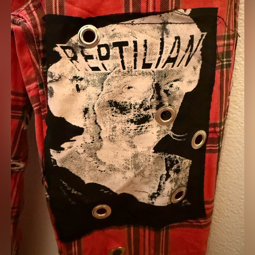 Roth 660 Custom Made Red Plaid Grunge Patched Pants Embellished With Grommets. - Picture 2 of 9